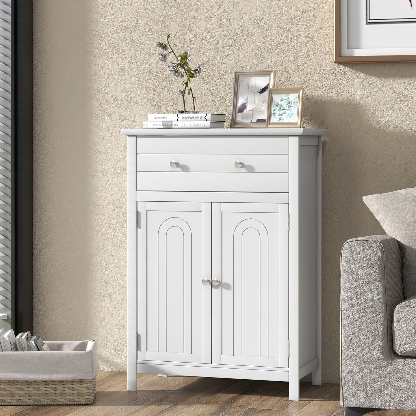 2-Door Freestanding Bathroom Cabinet with Drawer and Adjustable Shelf