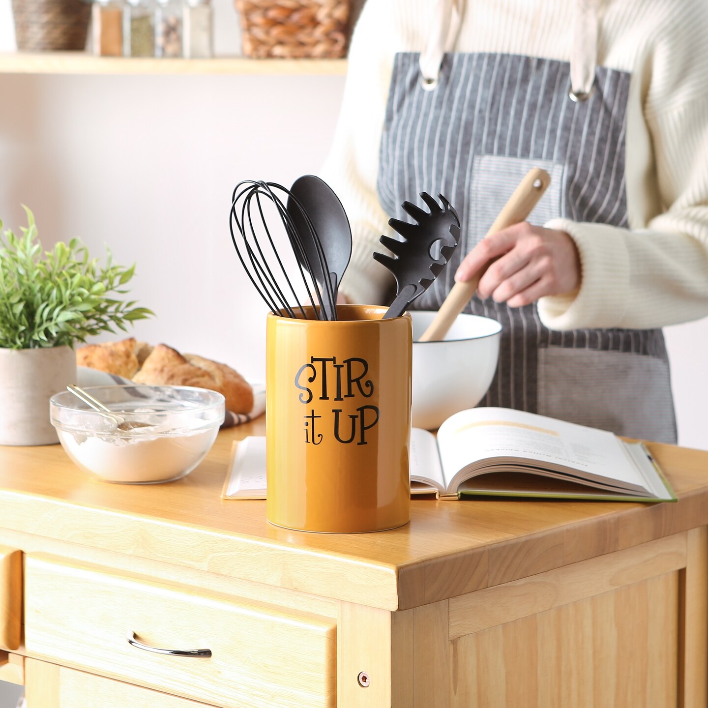 DII Honey Gold Stir It Up Ceramic Utensil Holder
