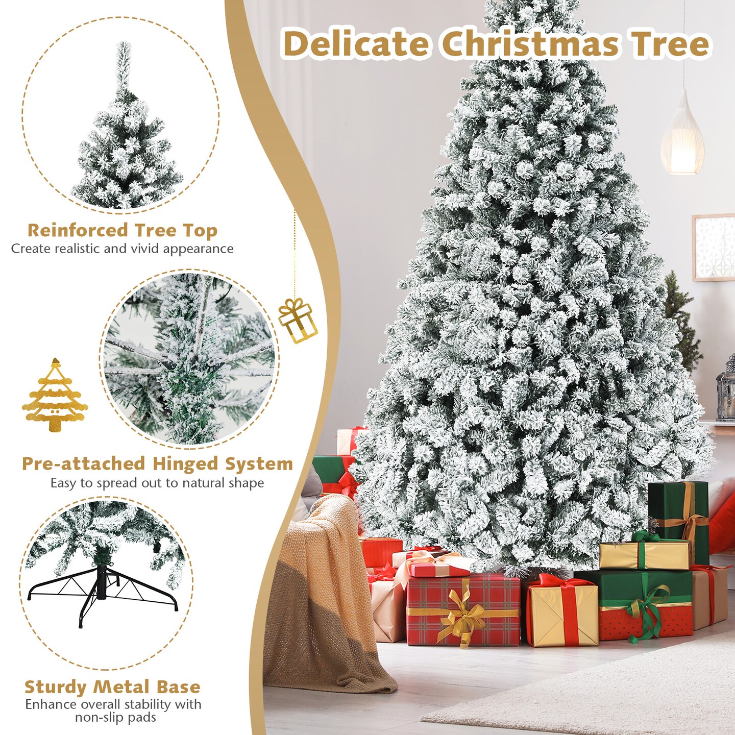 Pre-Lit Premium Snow Flocked Hinged Artificial Christmas Tree