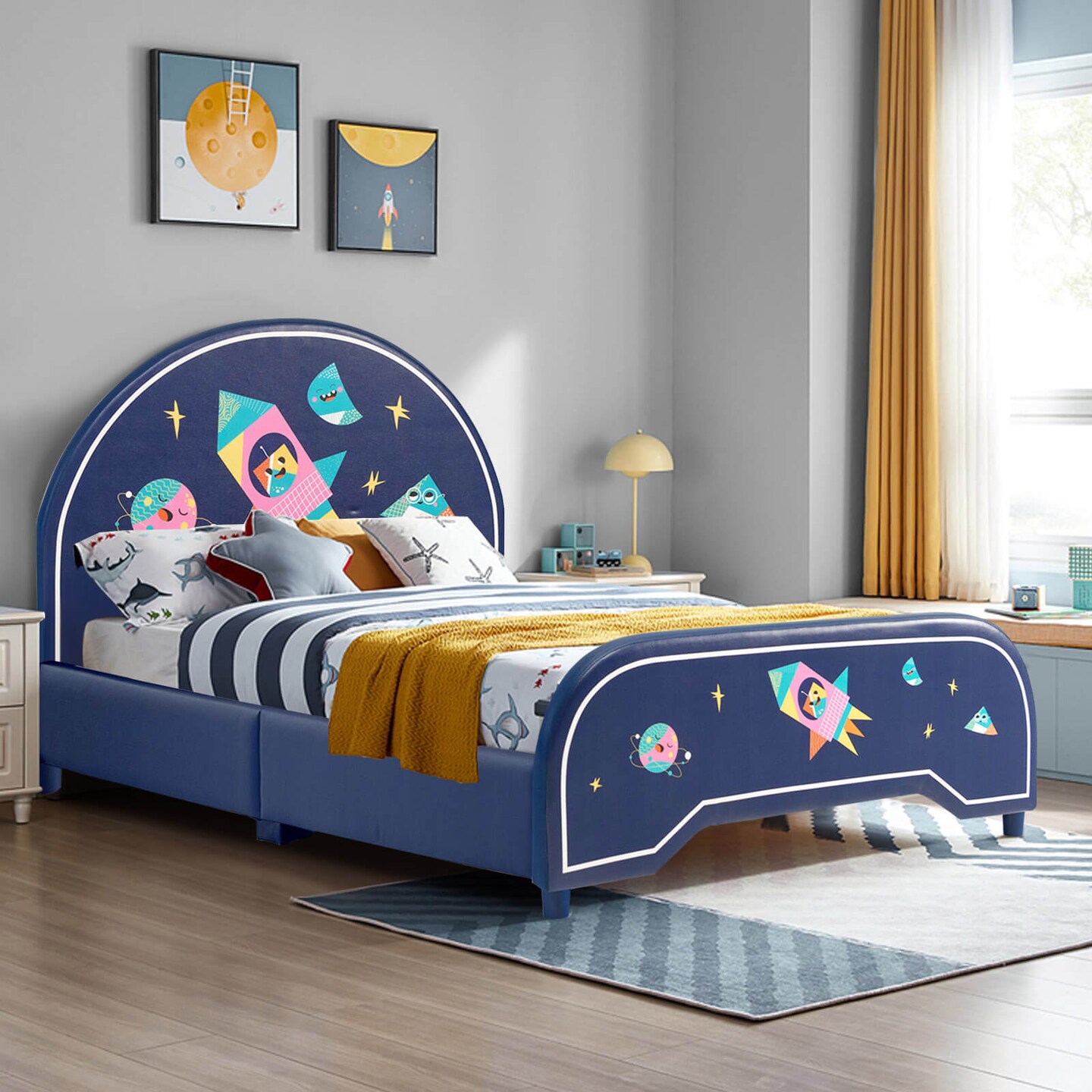 Children Twin Size Upholstered  Platform Single Bed