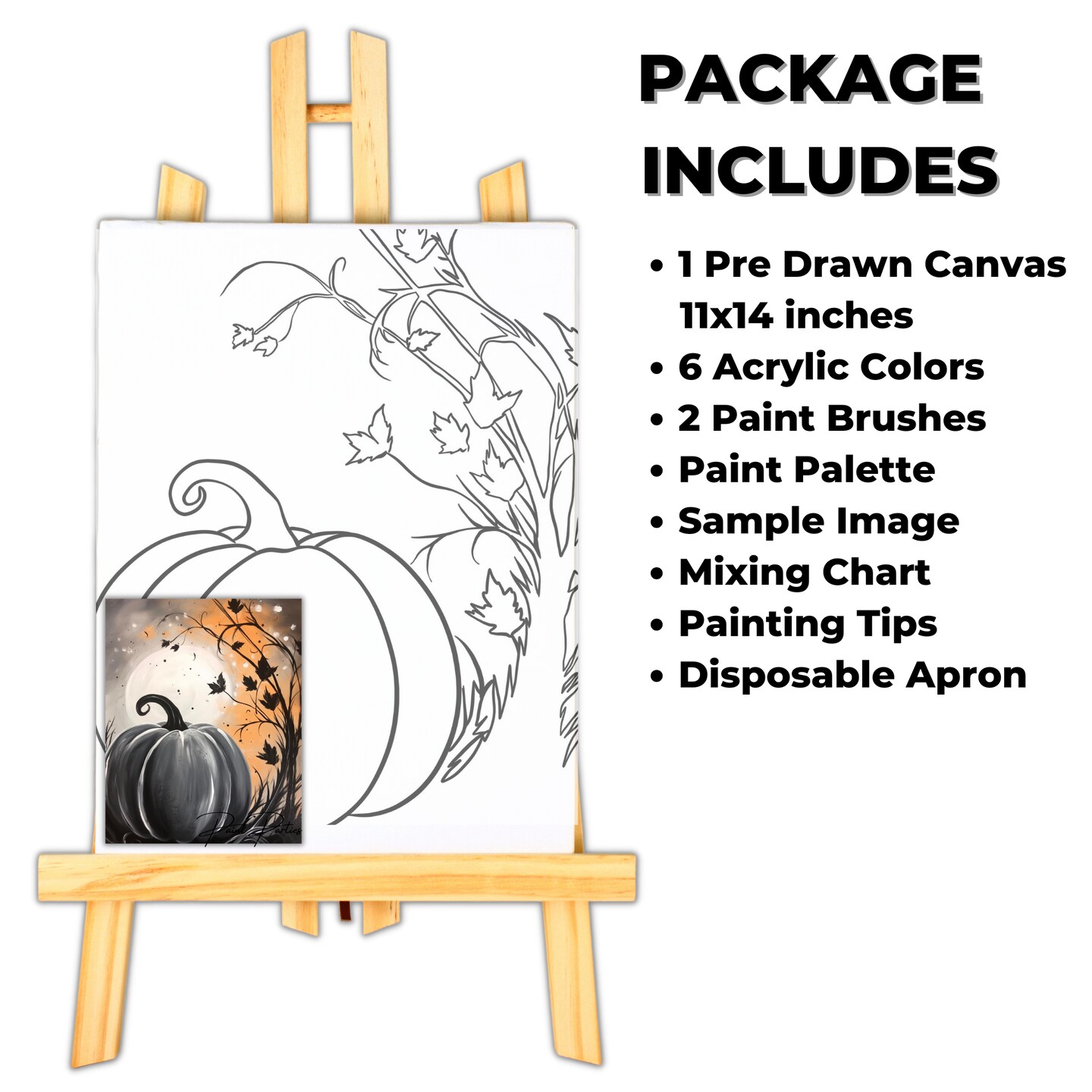 &#x22;Pumpkin Sunset&#x22; DIY Canvas Art Kit, Adult Beginner, Acrylic Paint Size 11x14 inch