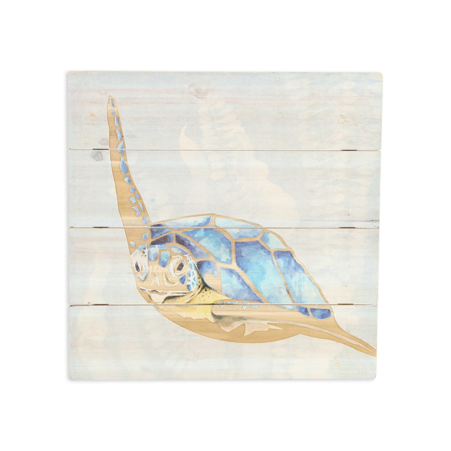 Contemporary Home Living Swimming Sea Turtle Wooden Wall Art - Blue and Beige - 15.75&#x22; x 15.75&#x22;