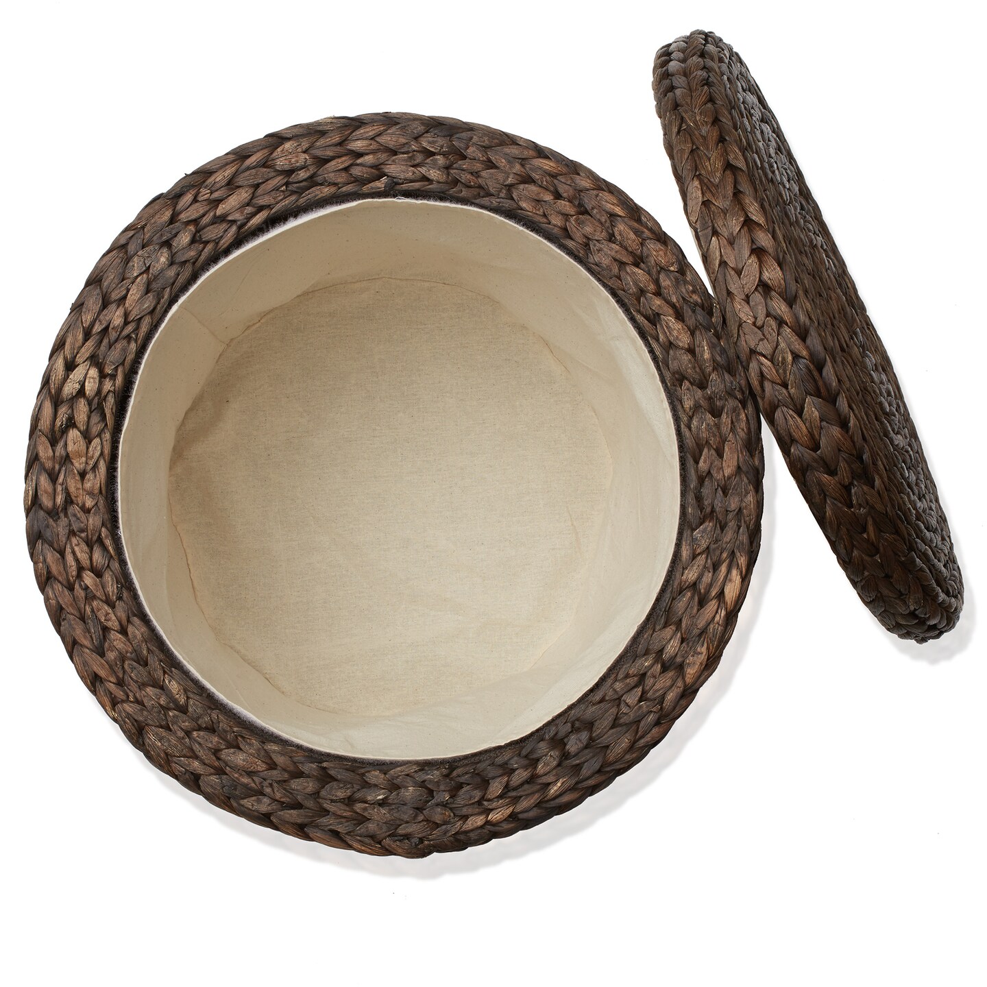 Casafield 17" Round Storage Ottoman with Lid, Handwoven Water Hyacinth Footstool for Living Room, Bedroom, Bathroom, Home Office