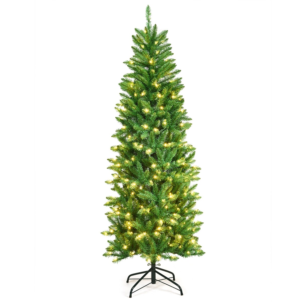 PVC Hinged Pre-lit Artificial Fir Pencil Christmas Tree with 150 Warm White