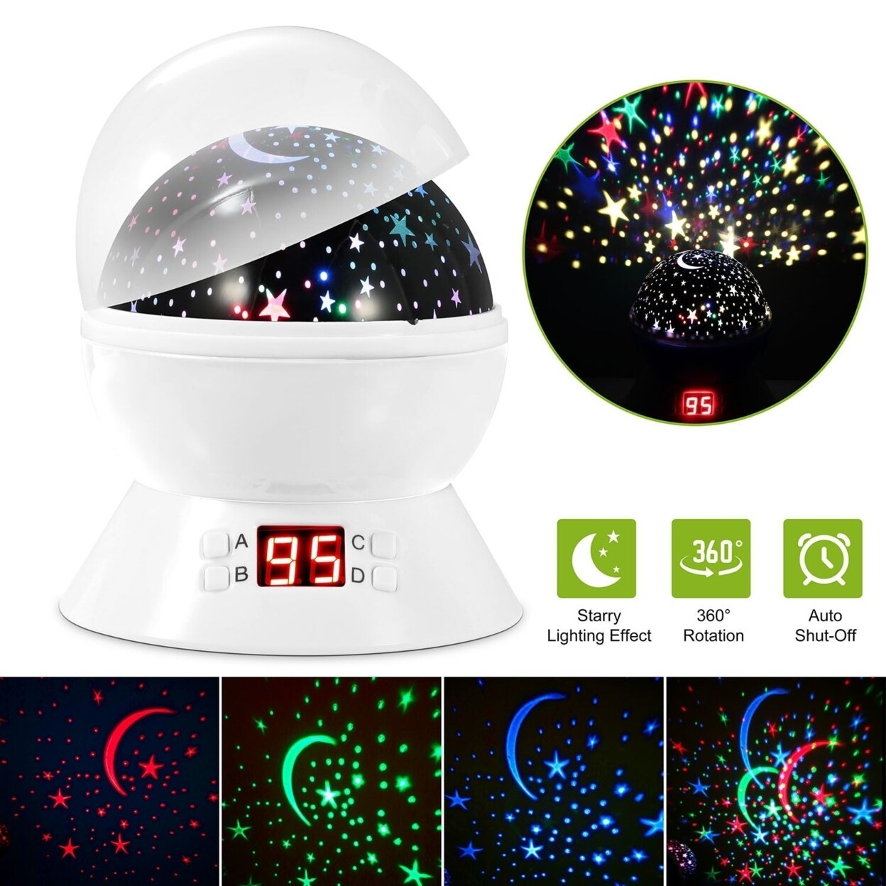 Led Projector Lamp Kids Night Light Star Moon Projection Night Lamp 360 Degree Rotation Timer