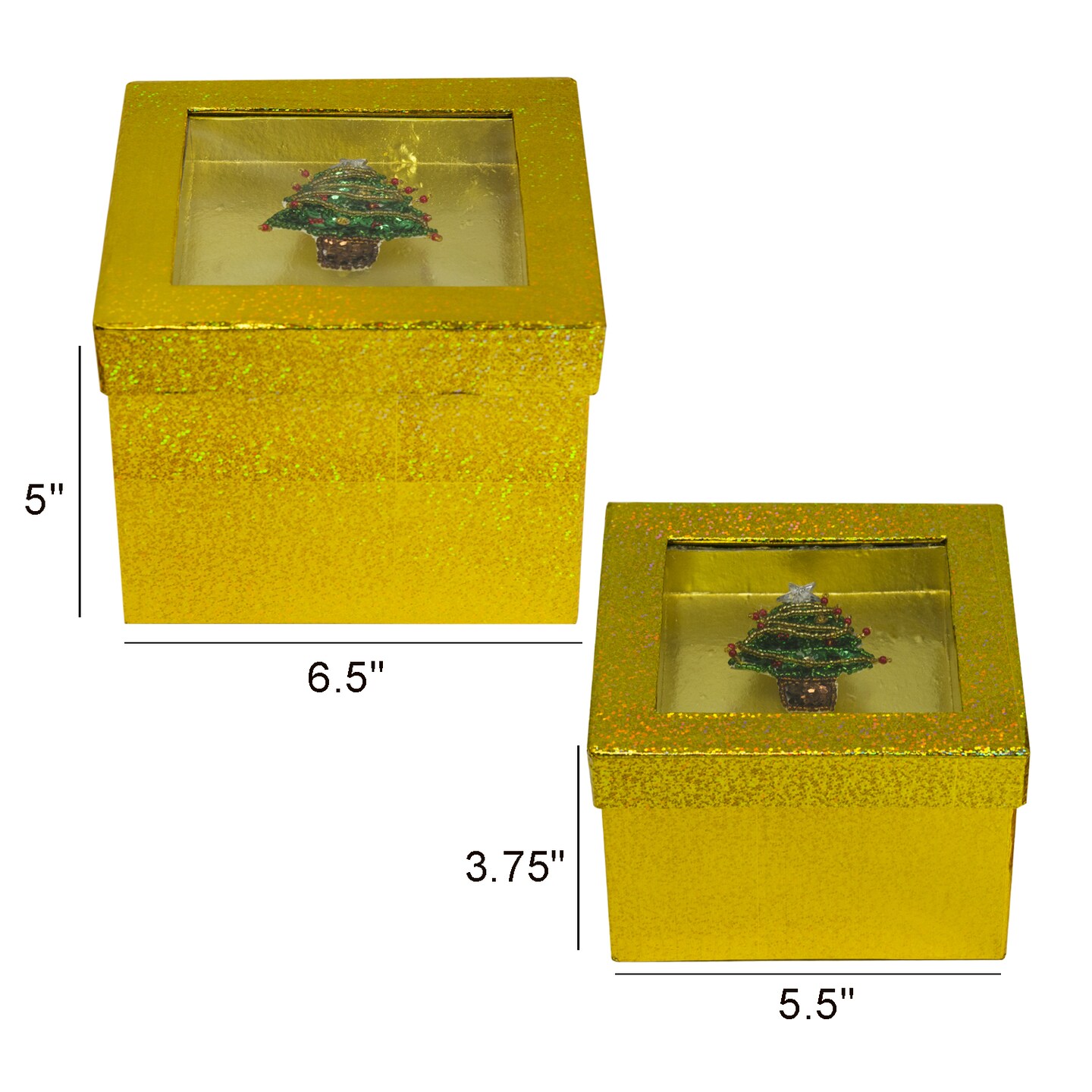 Value Pack of 3 Hologram Gift Box Set w/ Decorative Christmas Tree Sequin