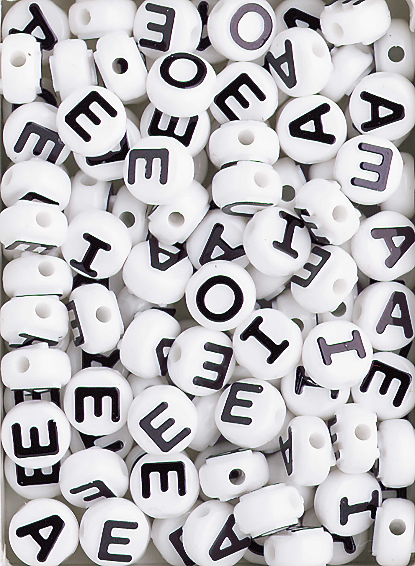 The Beadery Vowel Beads 10mm-White With Black Lettering