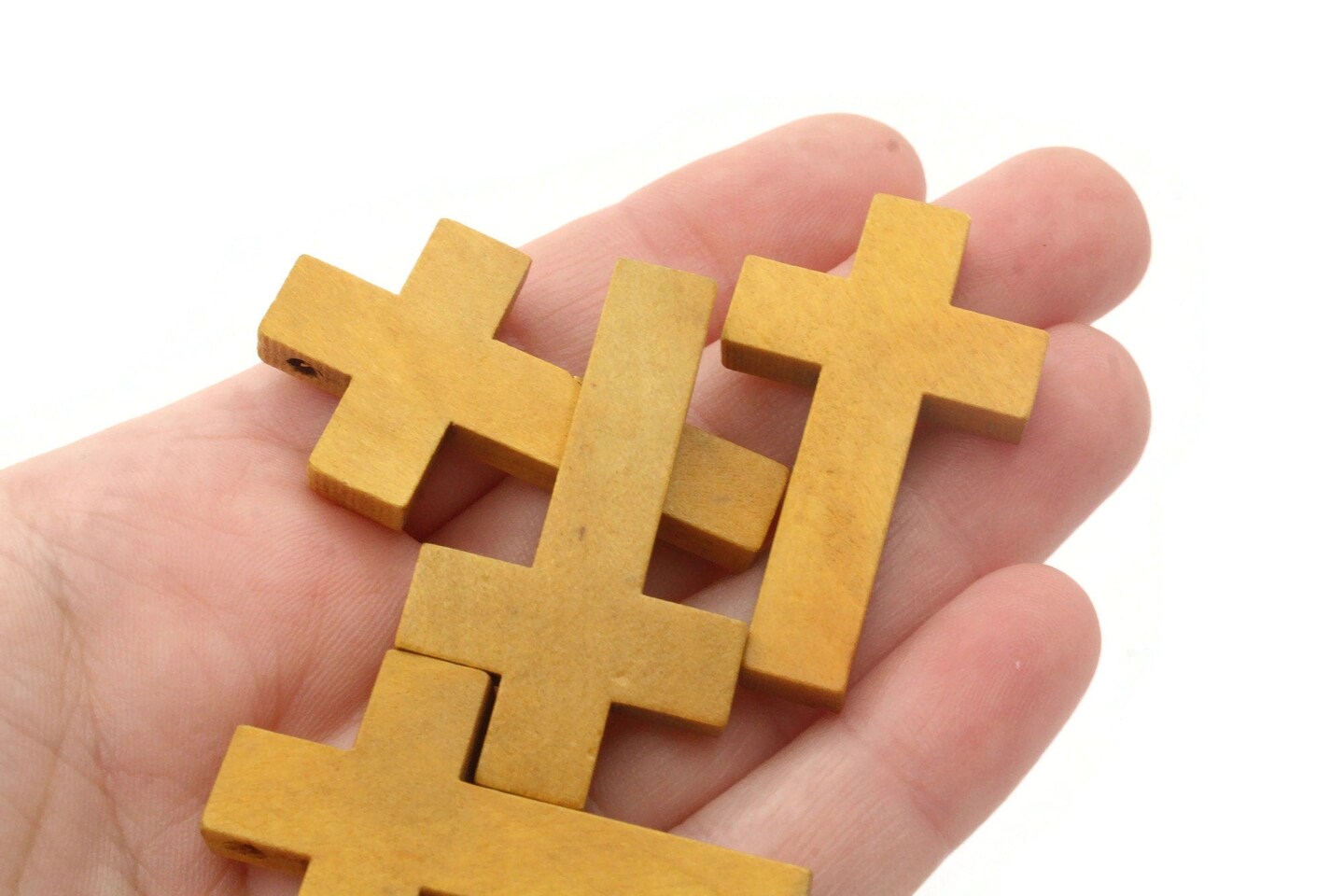 10 42mm Natural Brown Wood Cross Pendant Beads