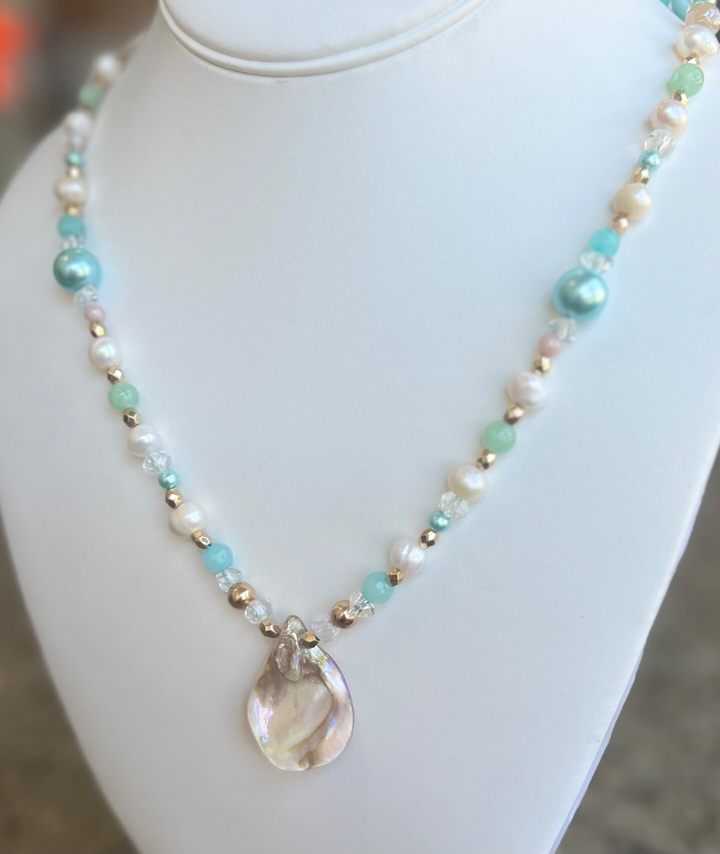 Freshwater Pearls with Sterling Silver Abalone Pendant Necklace and Earrings newest Set