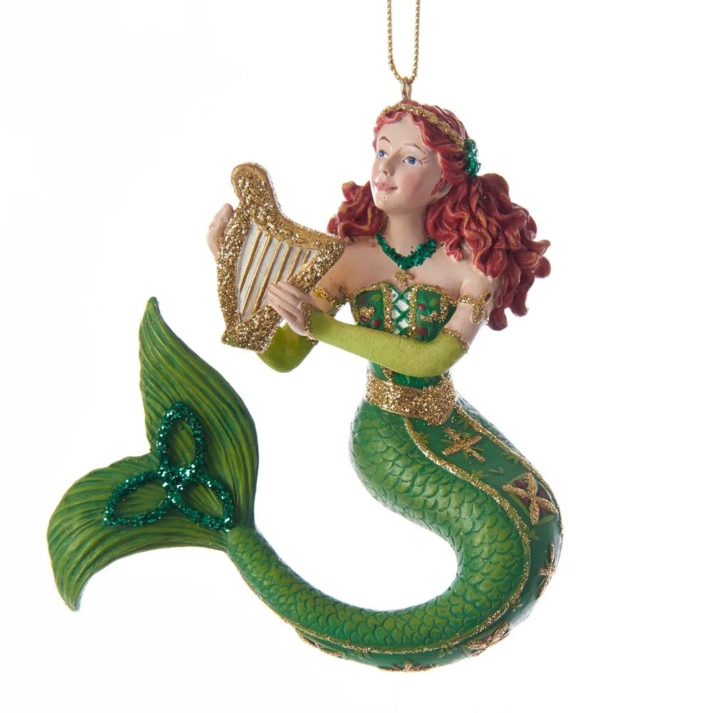 KSA Pack of 12 Green and Gold Ireland Mermaid Christmas Ornaments 3.75"