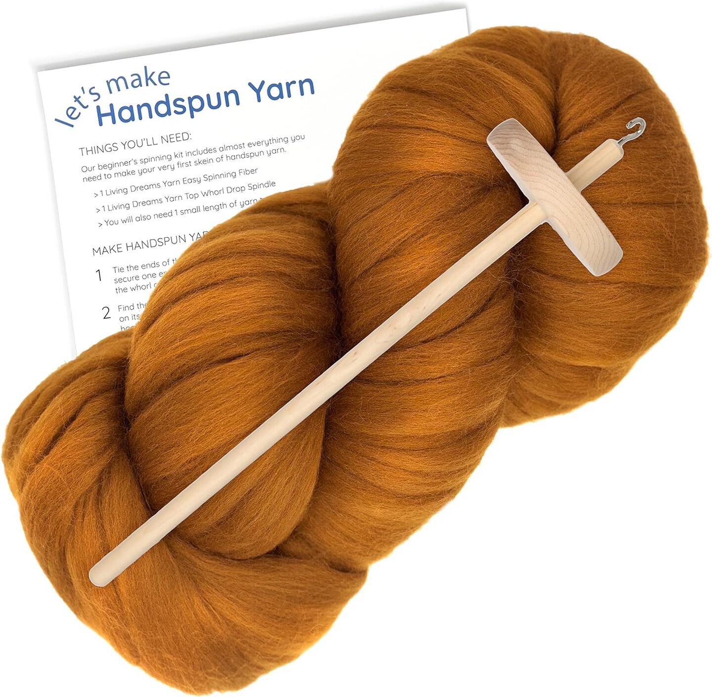 LEARN TO SPIN YARN - Beginner's Spinning Kit with Drop Spindle and Merino Pencil Roving. Choose your color.