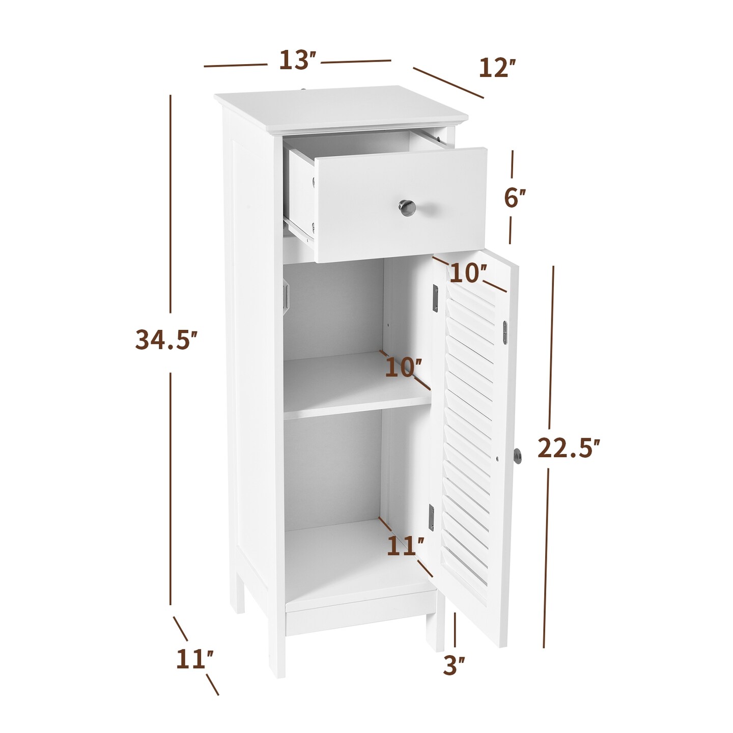 MDF Freestanding Bathroom Cabinet with Adjustable Shelf, Drawer and Shutter Door