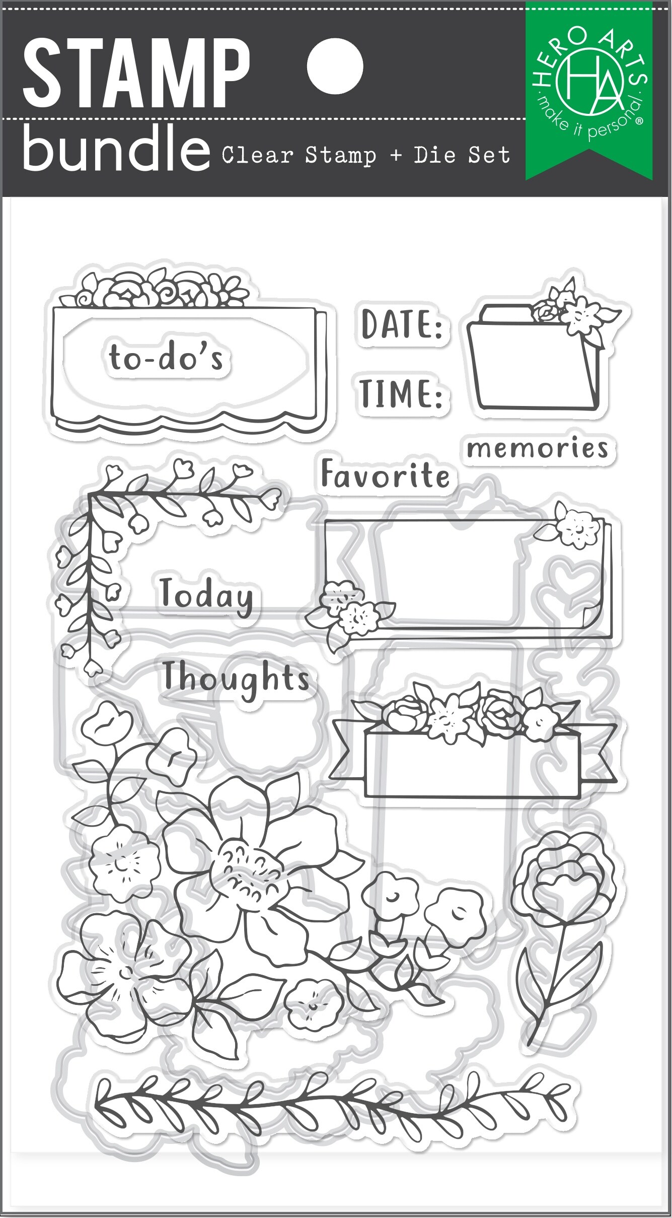 Hero Arts Clear Stamp &#x26; Die Combo-Floral Journaling