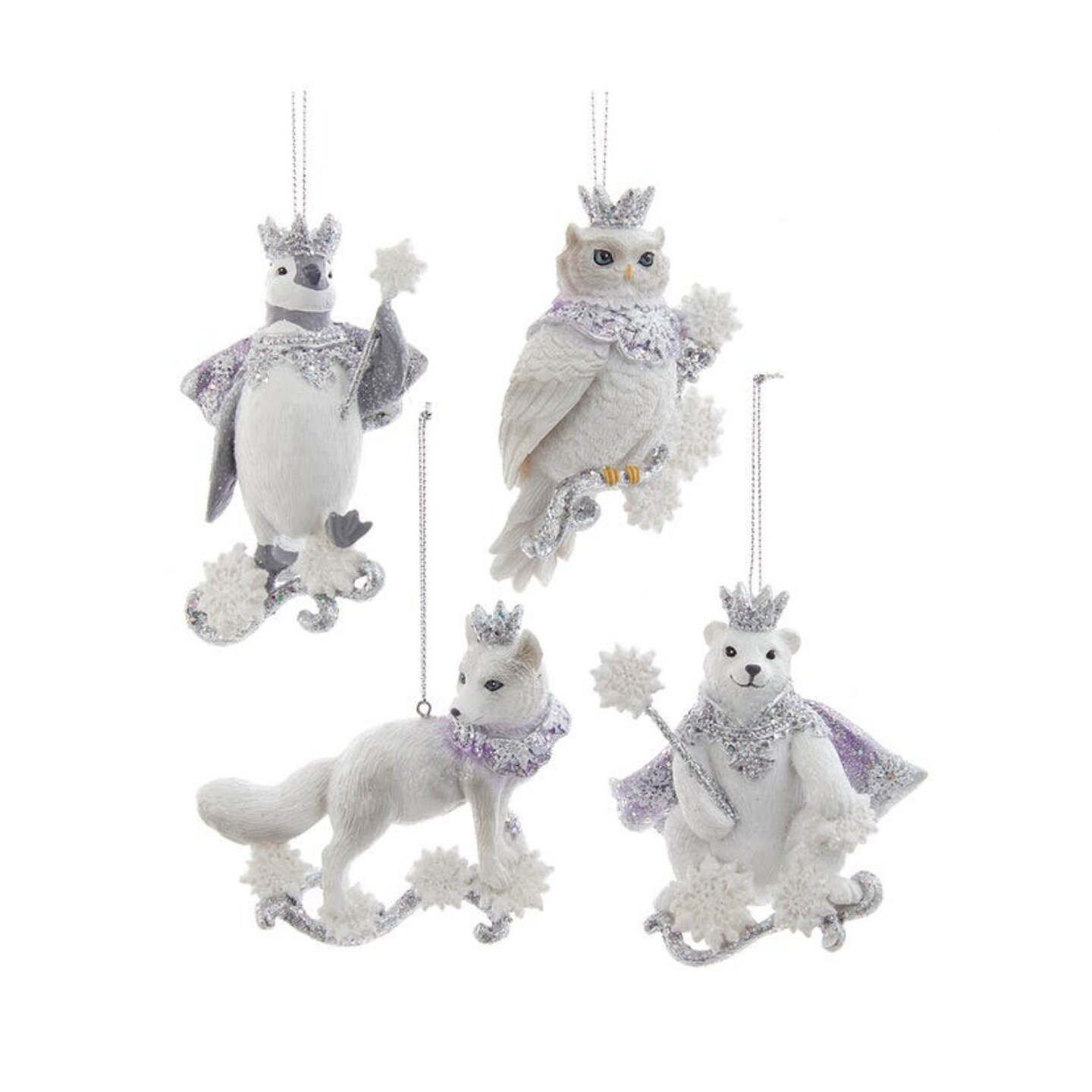 KSA Club Pack of 12 White and Silver Arctic Animals Christmas Figurine Ornaments 4.25&#x22;