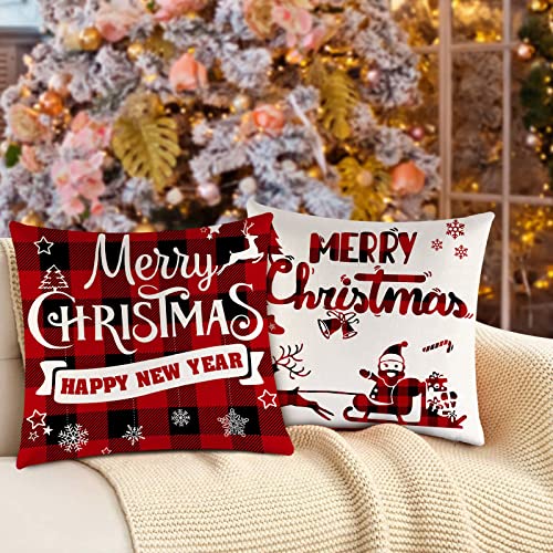 Christmas Pillow Covers 18x18, Set of 4 Rustic Christmas Decorations Red  Buffalo Plaid Pillow Covers Outdoor Winter Throw Pillows Linen Decorative  Holiday Farmhouse Home Christmas Cushion Cases 
