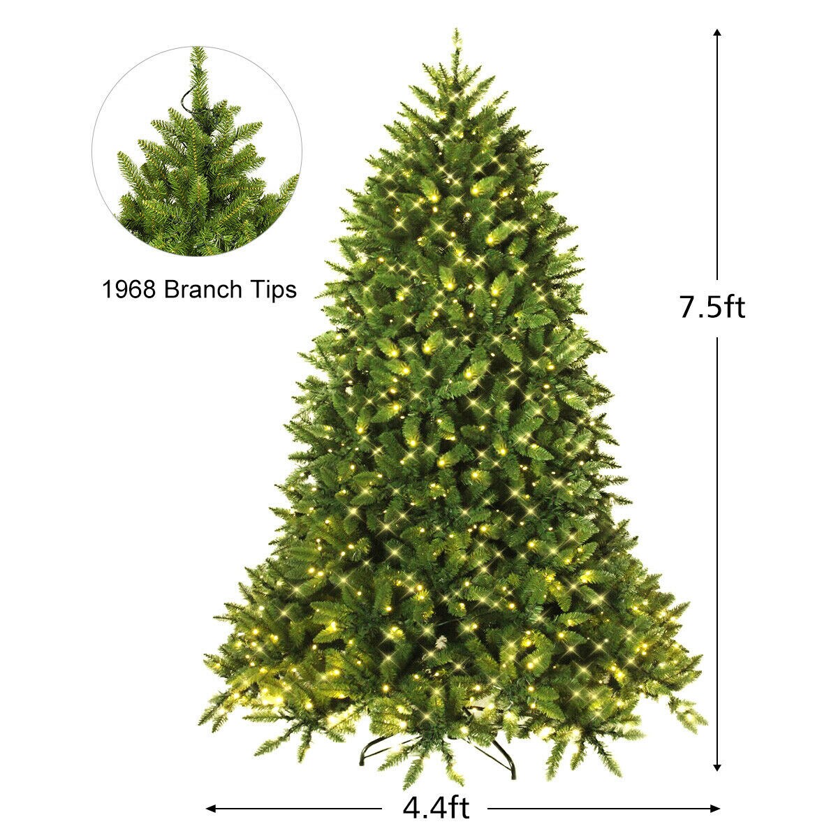 7.5 Feet Pre-lit PVC National Christmas Fir Tree with LED Light and Metal Stand