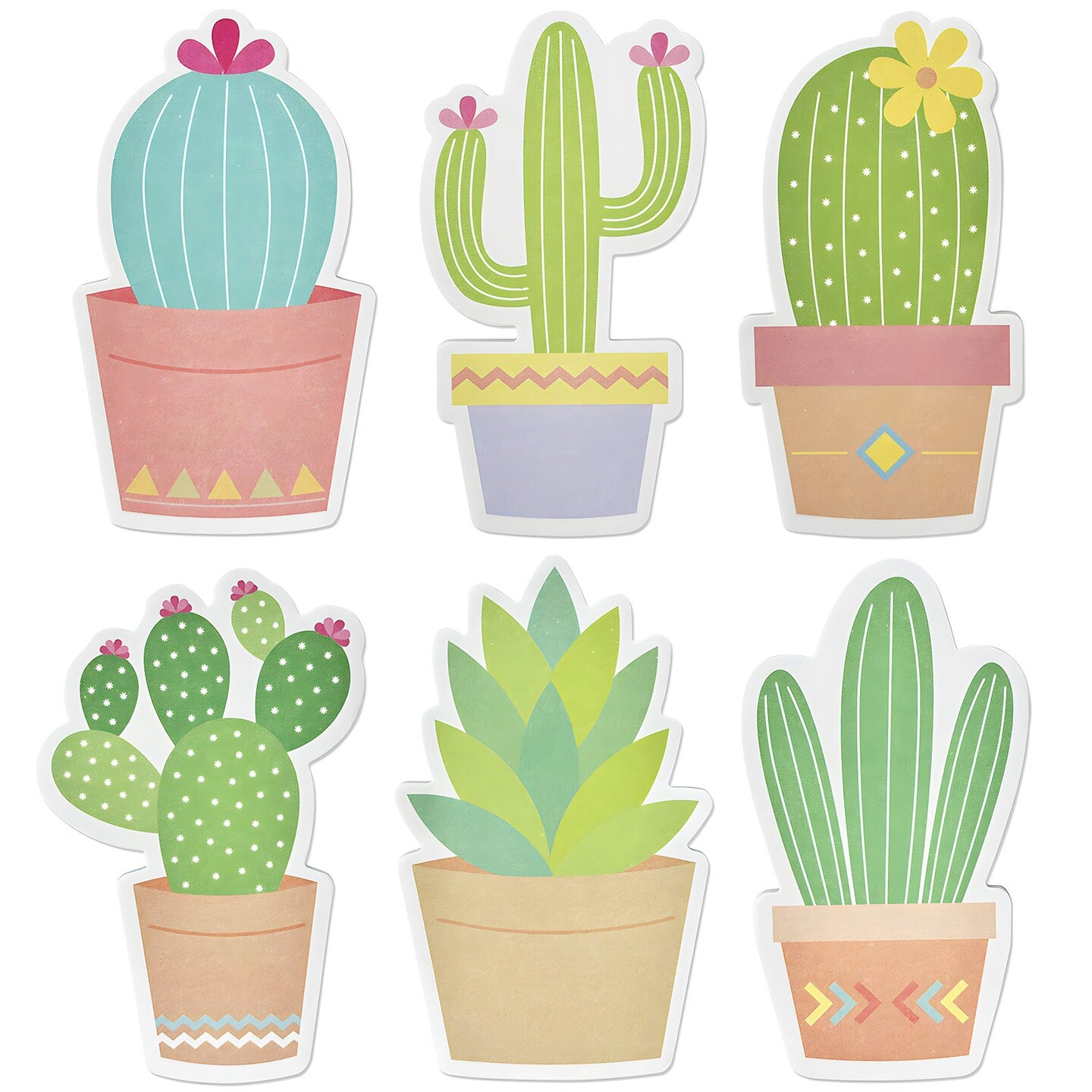 Wrapables Cute Cactus Succulents Sticky Notes, Adhesive Memo Notepads for Home, Office, Work (Set of 6)