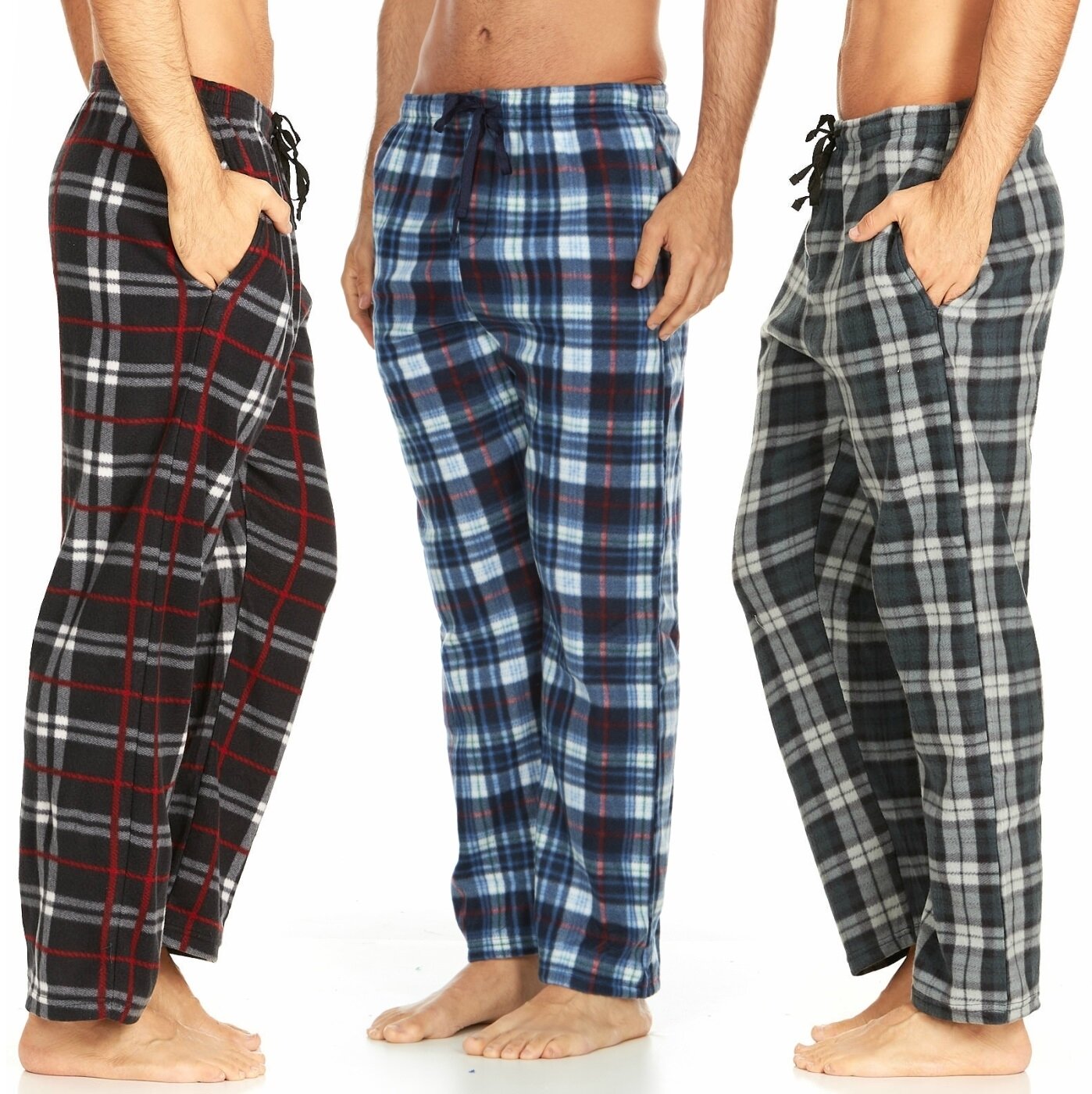 Men s Microfleece PJ Plaid Pajama Pants with Pockets 3 Packs