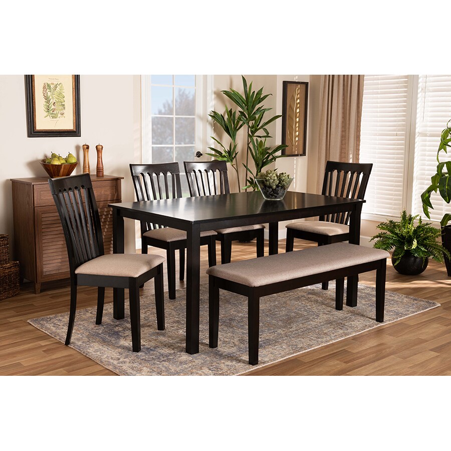 Wholesale Interiors Baxton Studio Minette Modern and contemporary Sand Fabric Upholstered and Dark Brown Finished Wood 6 Piece Dining Set