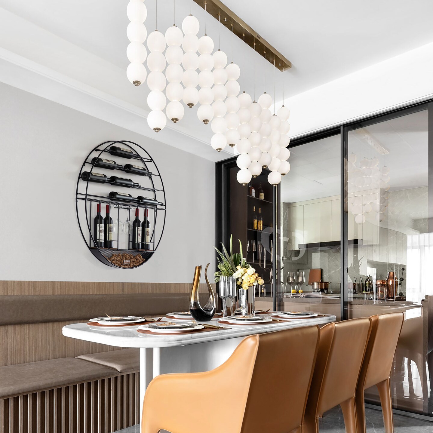 Vintage Decorative Modern Black Metal Round Wall Mounted Wine Display Rack