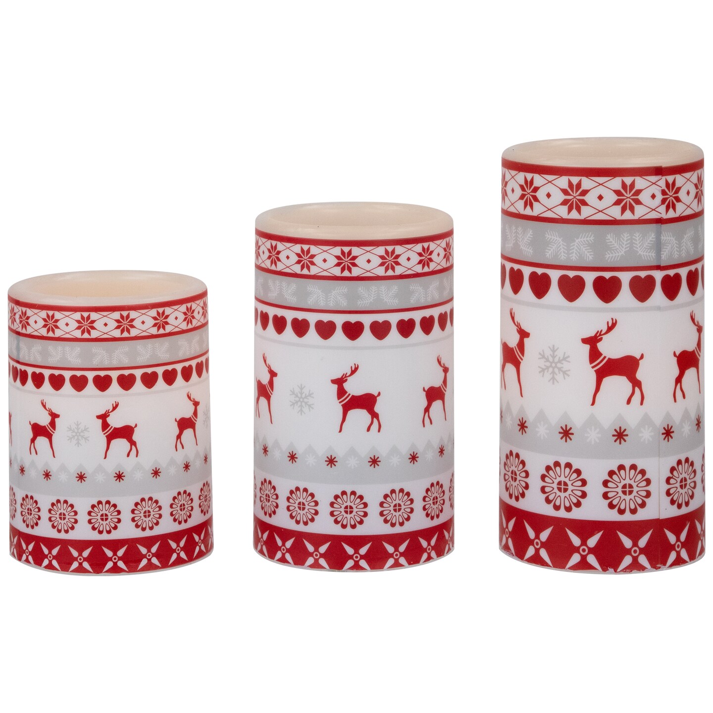 Northlight Set of 3 Nordic Reindeer Flameless Flickering LED Christmas Wax Pillar Candles 6&#x22;