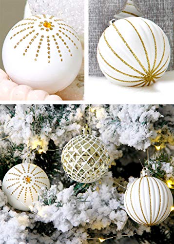 30PCS Christmas Balls Ornaments,60MM Gold&#x26;White Painted Shatterproof Festive Wedding Hanging Ornaments Christmas Tree Decoration