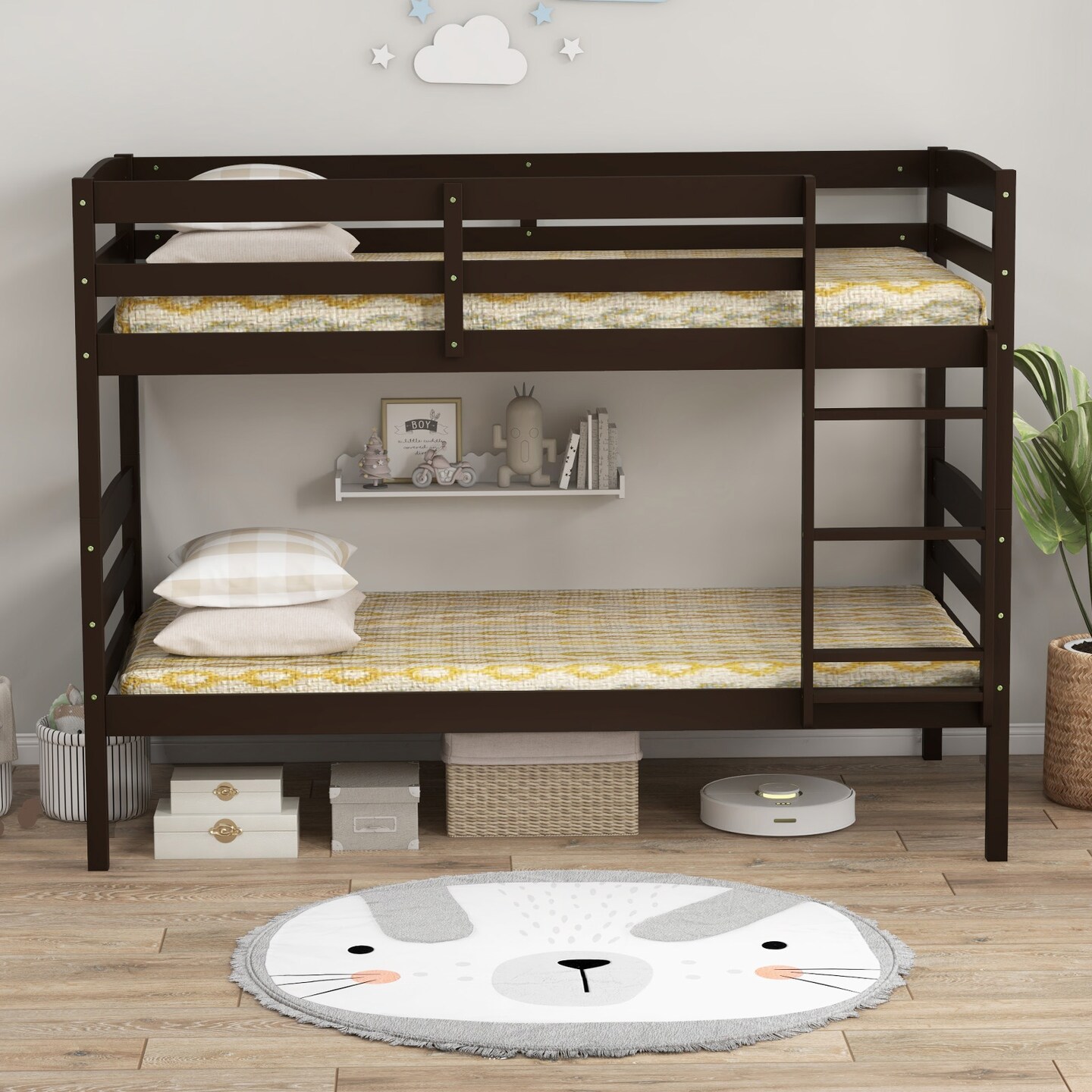 Twin Over Twin Bunk Bed, Solid Wood, Detachable and Safe Design
