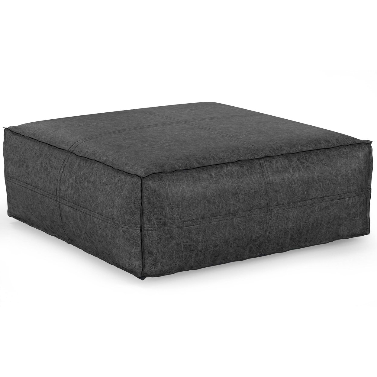 Simpli Home Brody Boho Square Pouf Faux Leather For The Living Room, Family Room