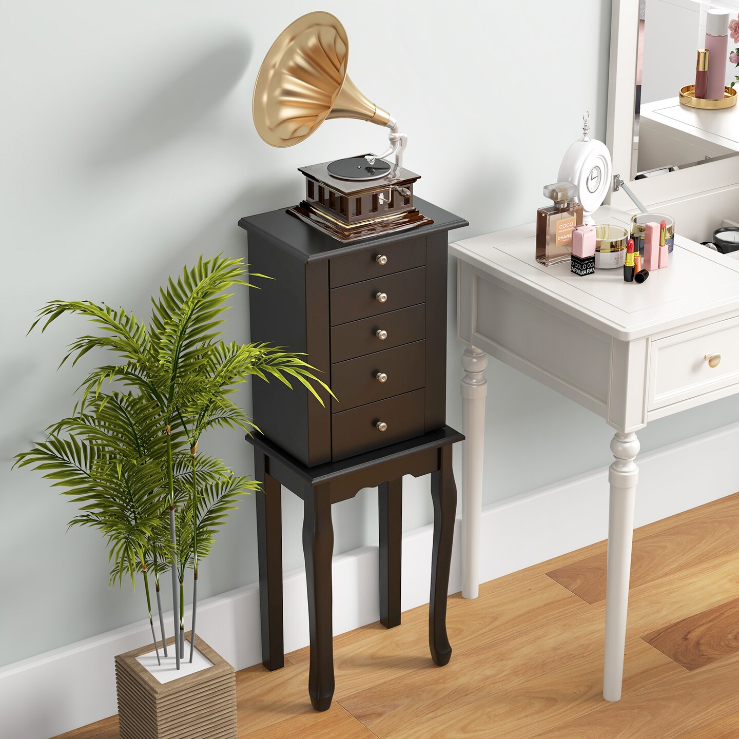 2 Colors Armoire Storage Standing Jewelry Cabinet With Mirror