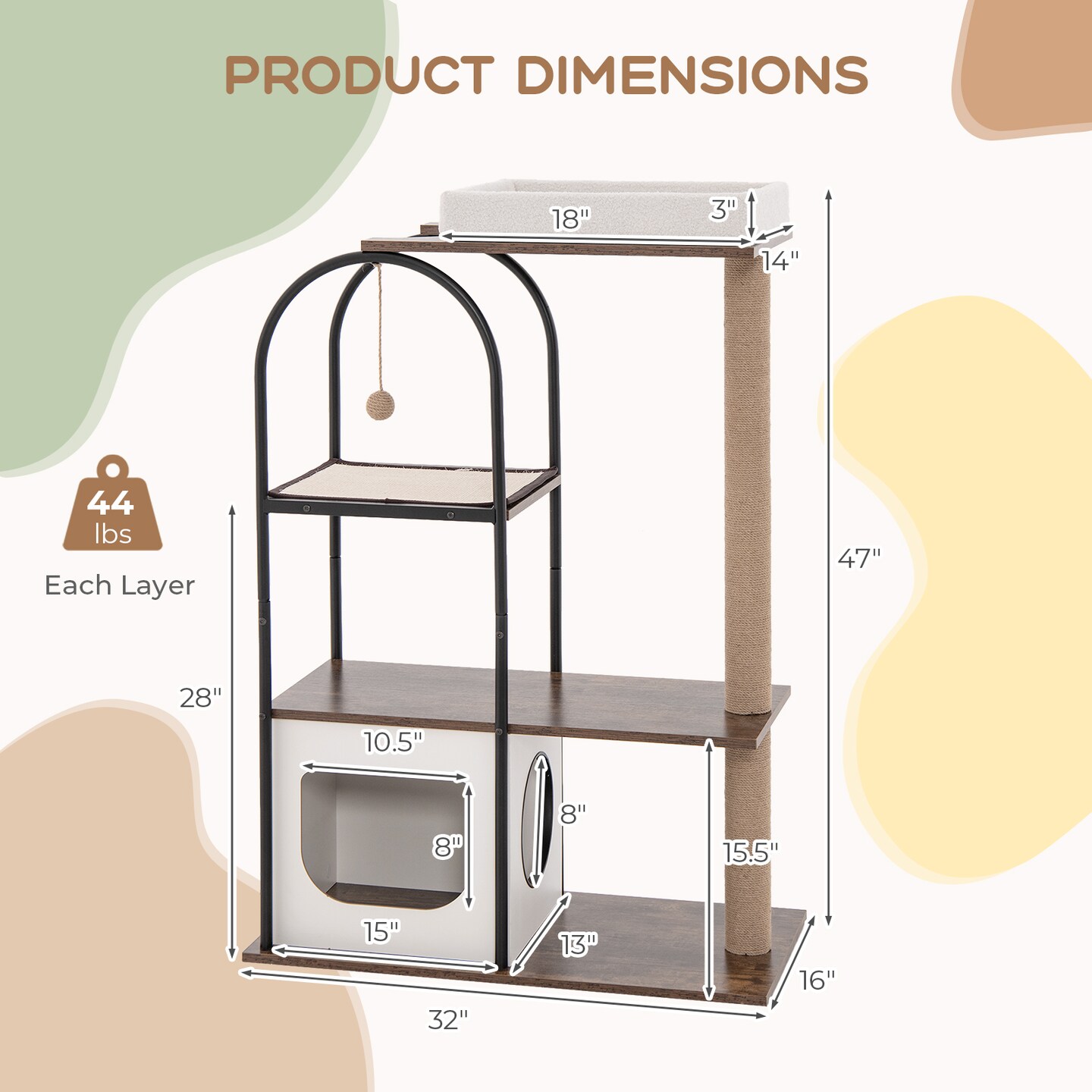 Tall Cat Tree Tower Top Perch Cat Bed With Metal Frame