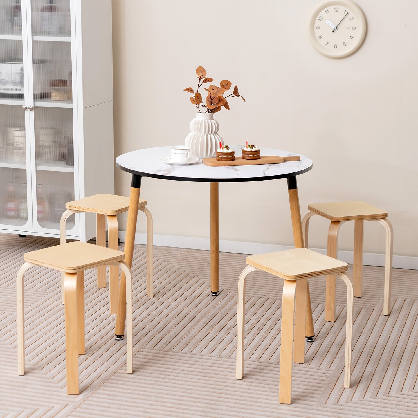 Stackable Stools Set of 4 with Square Top and Rounded Corners - 14&#x22; x 14&#x22; x 18&#x22;