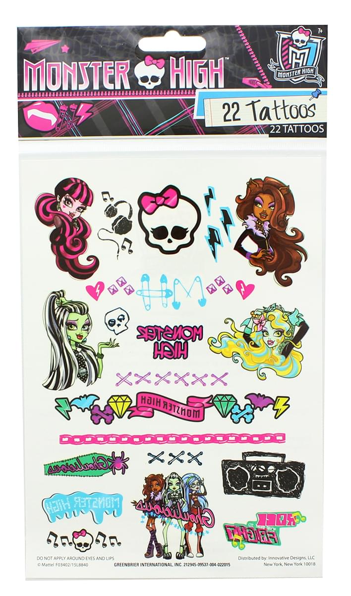 Monster High Temporary Tattoos, Single Sheet 22 Designs