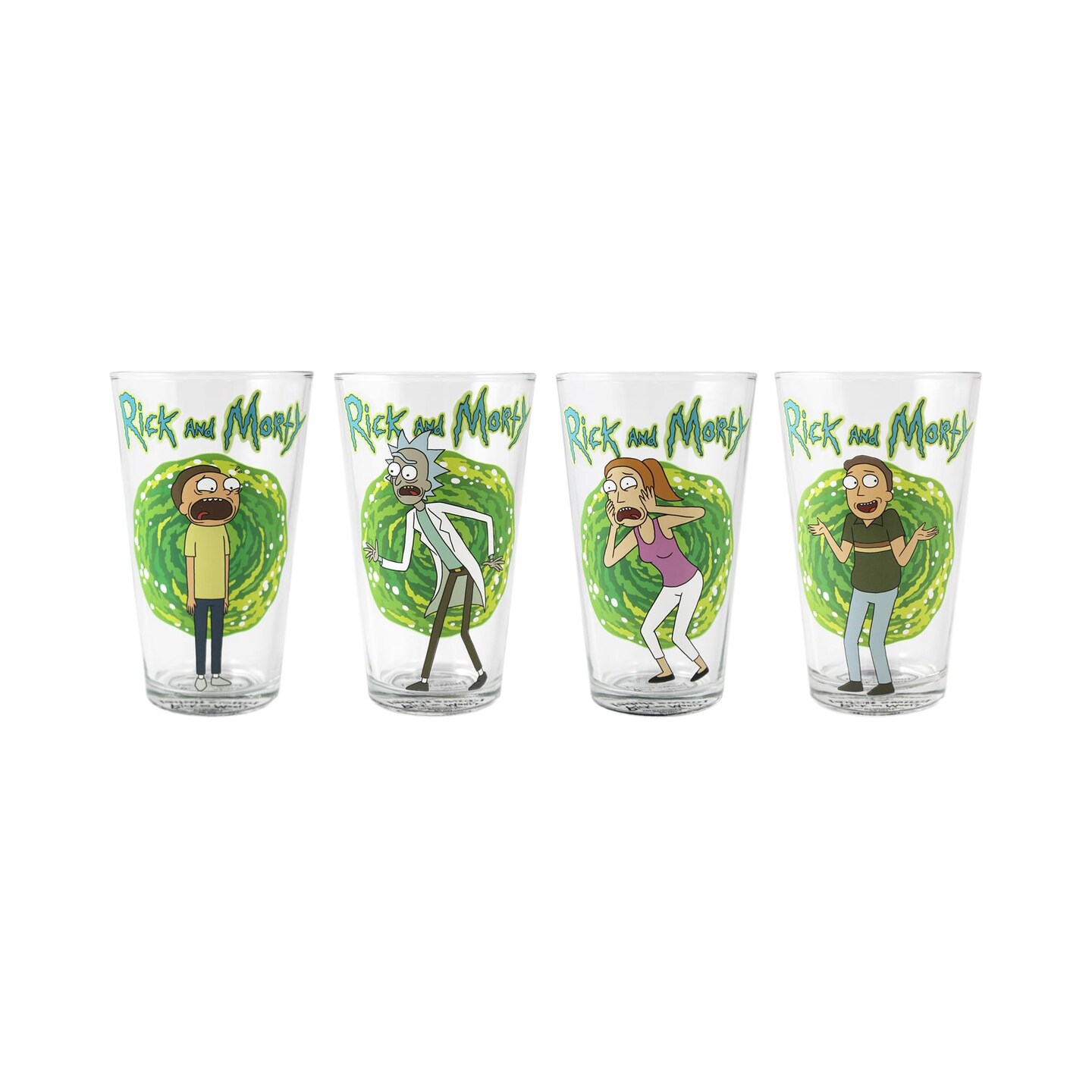 Rick and Morty 16 Ounce Pint Glass Set of 4 | Rick | Morty | Beth | Jerry
