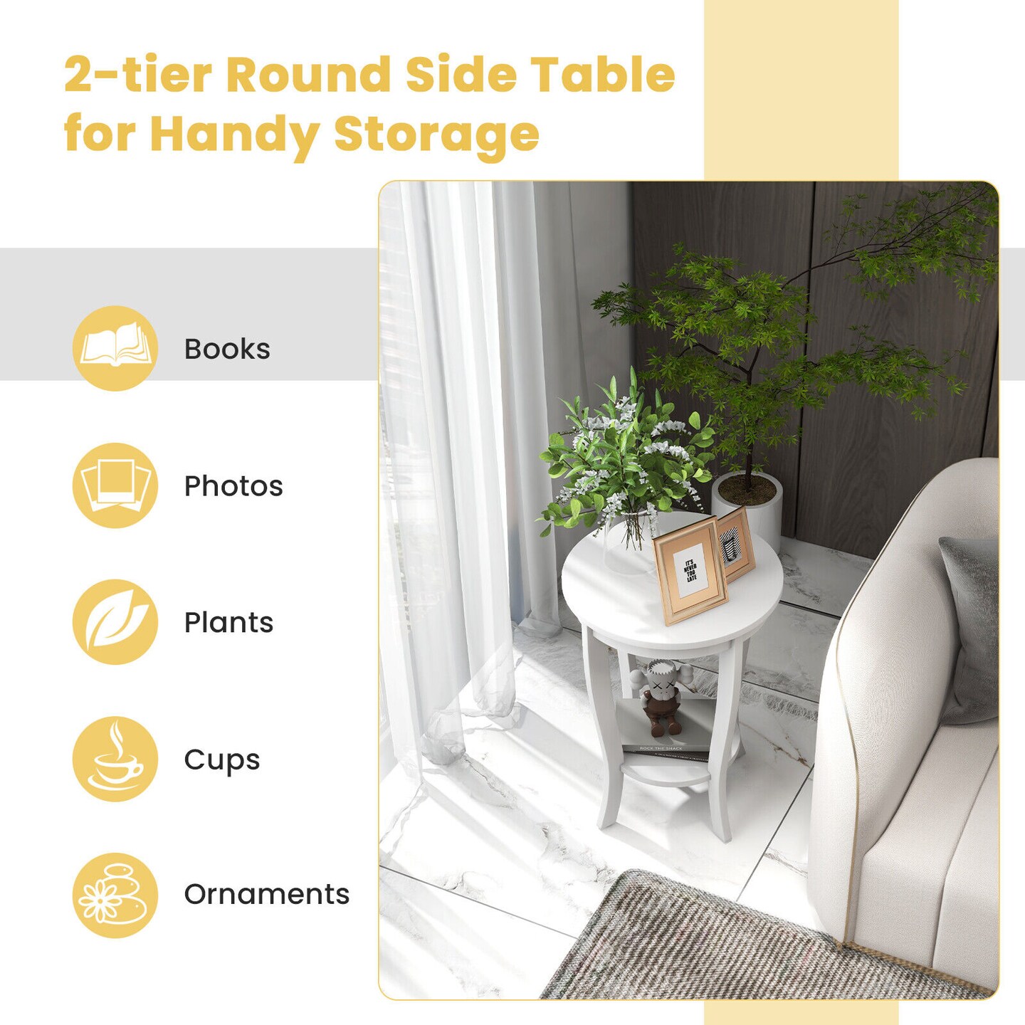 2-tier Round End Table With Solid Wood Legs