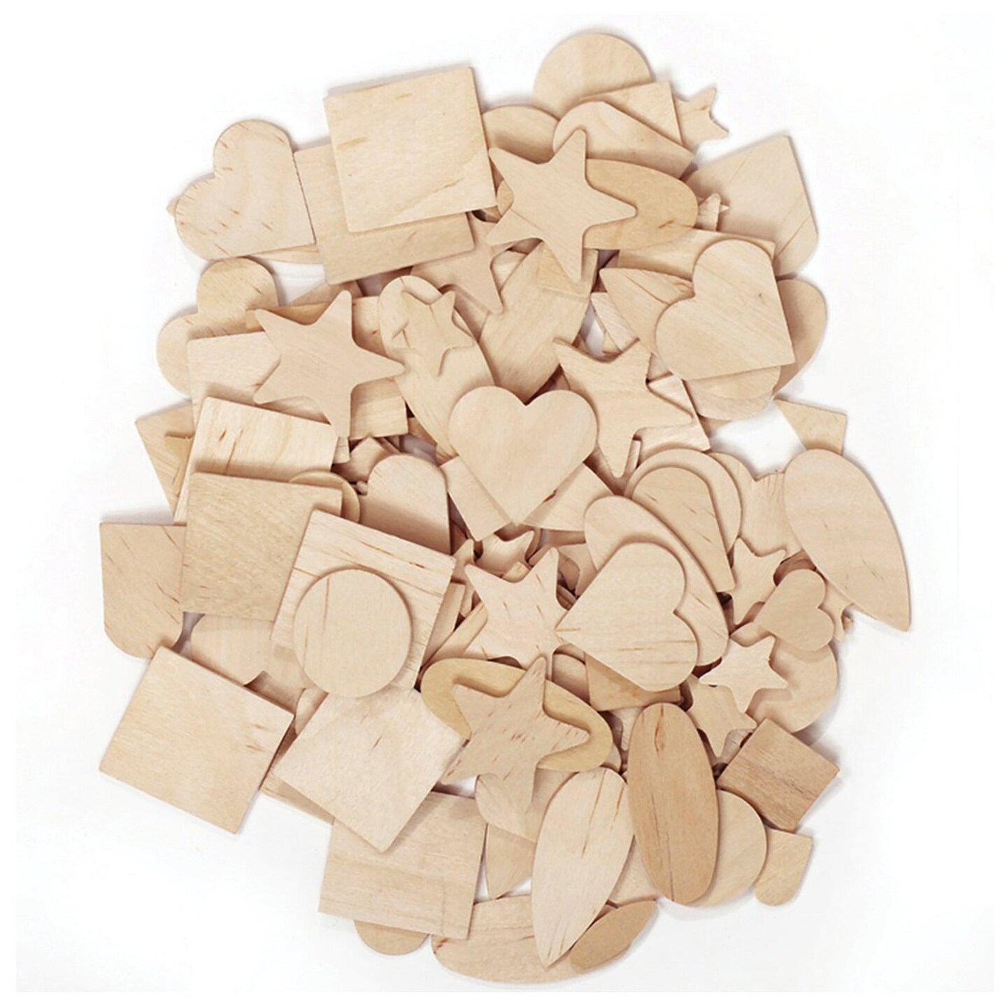 Wood Shapes, Natural Colored, Assorted Shapes, 1/2&#x22; to 2&#x22;, 350 Per Pack, 2 Packs