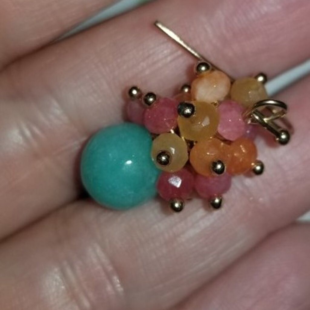 Chalcedony and carnelian drop earrings gold tone clusters pretty ! product 6