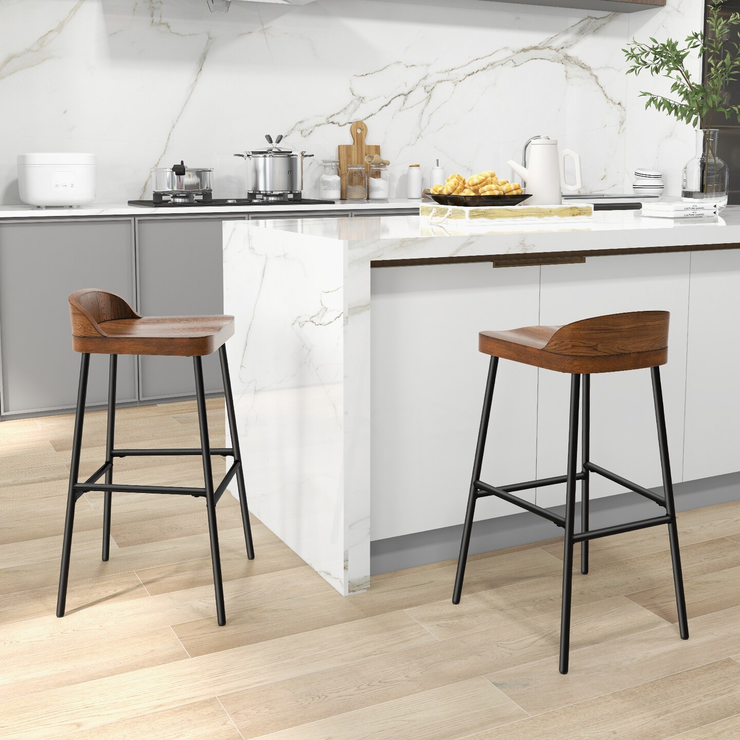 Set Of 1/2 29 Inch Industrial Bar Stools With Low Back And Footrests-set Of 2