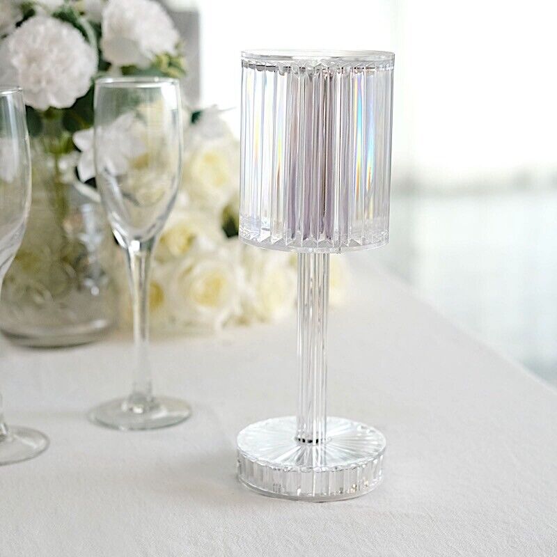 Clear 10&#x22; Acrylic Crystal TABLE LAMP Cylinder USB Rechargeable LED Light