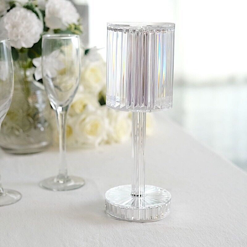 Clear 10" Acrylic Crystal TABLE LAMP Cylinder USB Rechargeable LED Light