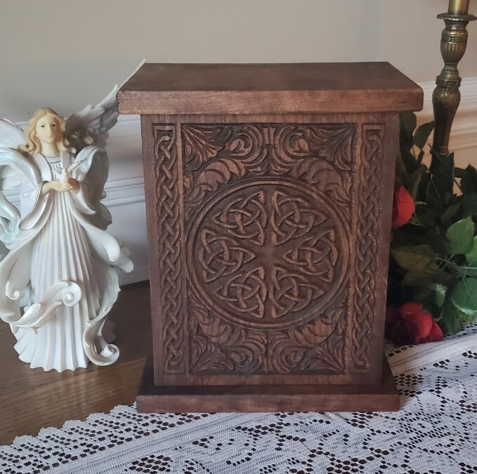 Celtic Knot Cremation Wood Box Urn, Handcrafted Carved Wood Scottish ...