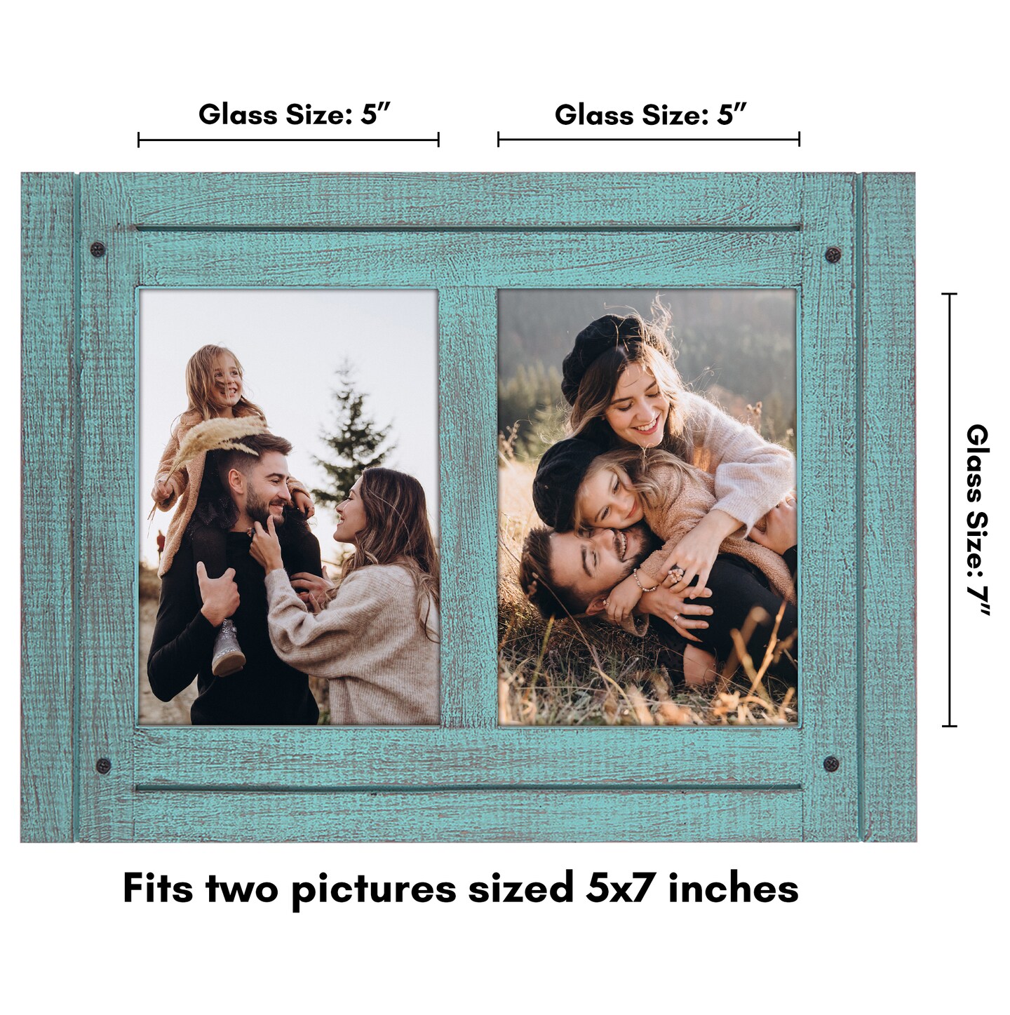 Americanflat 5x7 Dual Rustic Photo Frame - Showcases Two 5x7 Photos at Once - Modern Picture Frame for Home Decor - Glass Cover - Hanging Hardware - Includes Easel