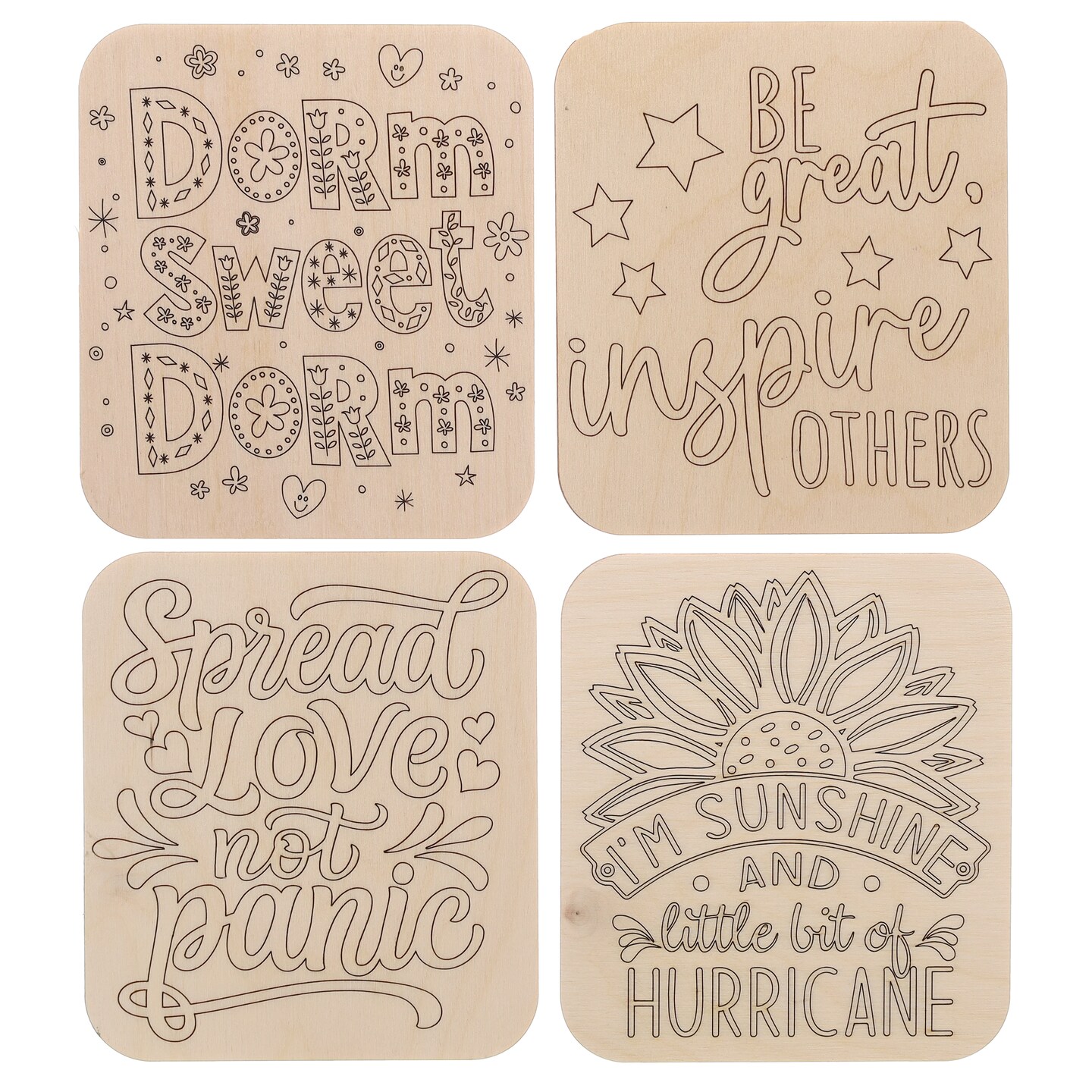 Hampton Art Crate D&#xE9;cor Dorm Sweet Dorm, 4Pc - Wooden Tags &#x26; Blank Wooden Signs For Crafts, Perfect Wood Sign Set With Decorative Wood Words For Crafts And Diy Projects, 5.5&#x22;X 5.5&#x22;