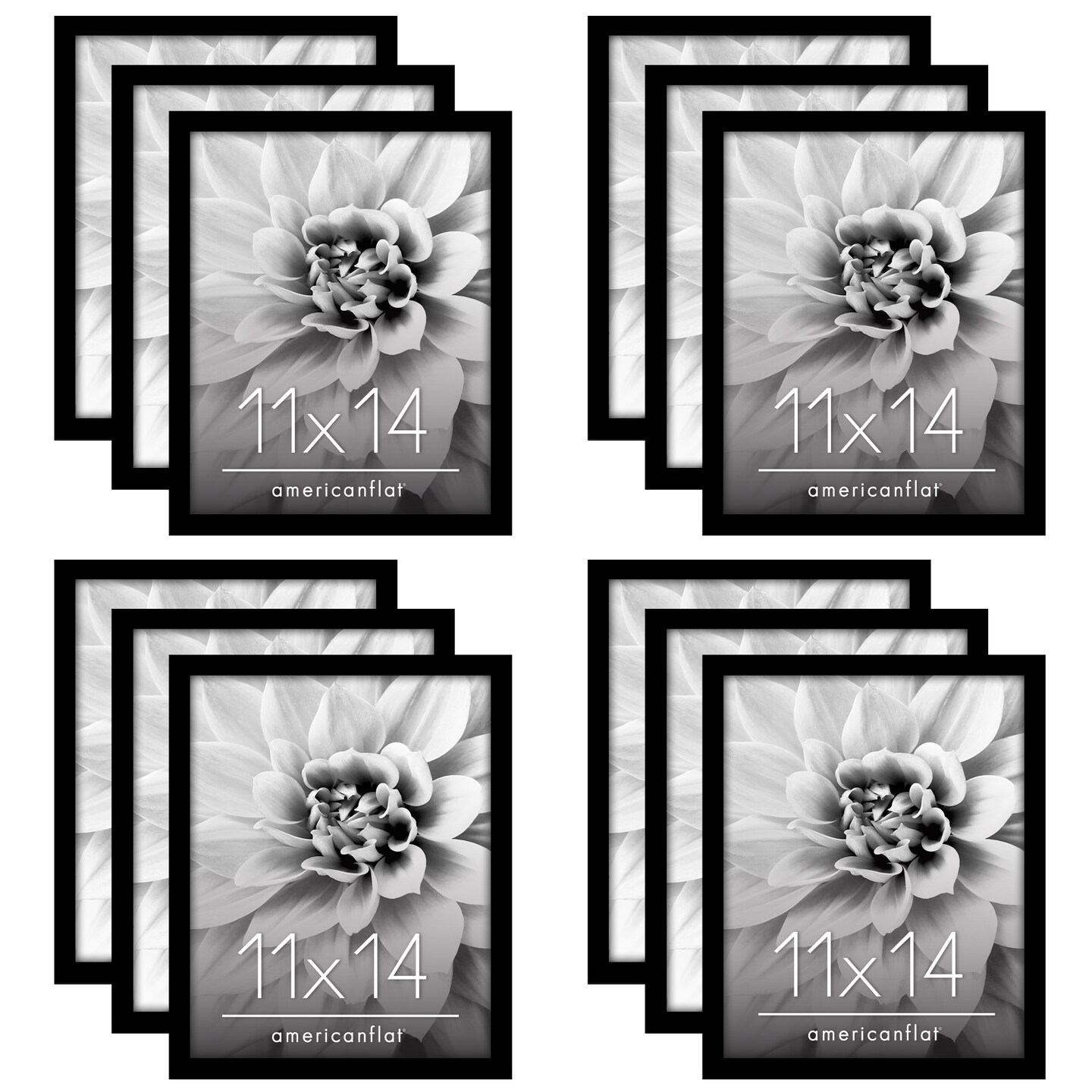 Americanflat Gallery Wall Picture Frames - Set of 12 - Picture Frame Set for Wall Collage - Plexiglass Cover - Hanging Hardware - Includes Easel - Black