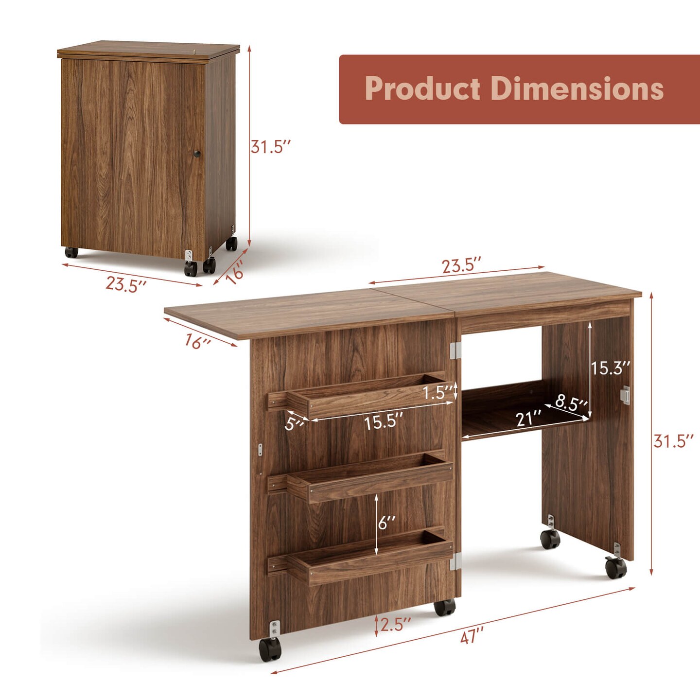 Folding Sewing Craft Table Shelf Storage Cabinet Home Furniture