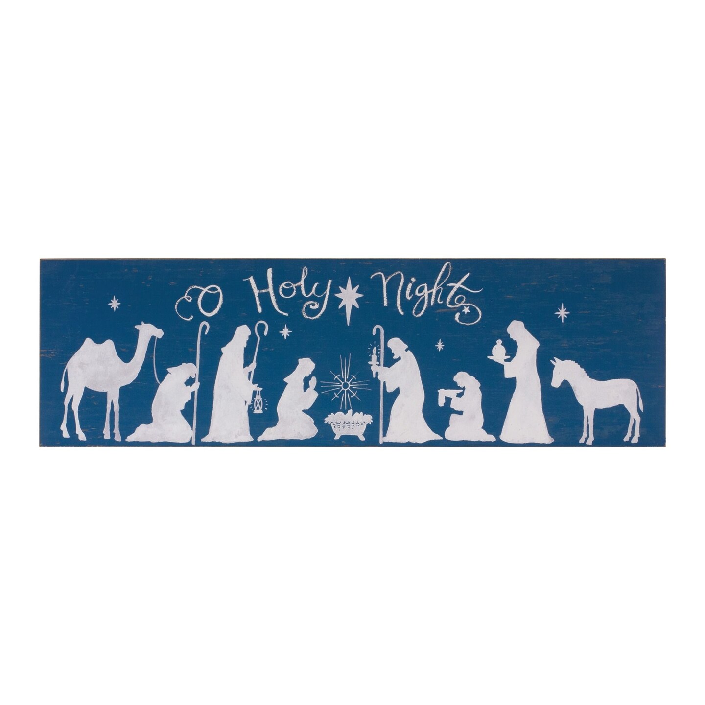 Melrose "O Holy Night" Nativity Scene Christmas Wall Sign - 40" - Navy Blue and White