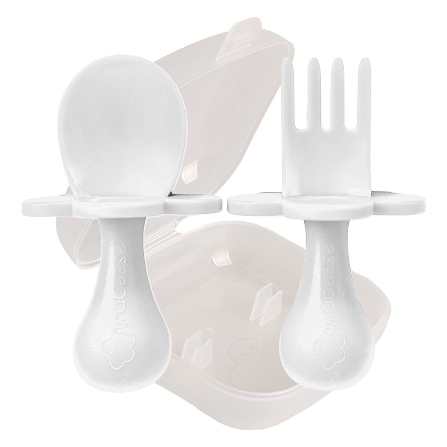 Grabease Toddler Utensils Toddler Spoons and Forks Baby Silverware Baby Self Feeding Utensils, BPA-Free &#x26; Phthalate-Free for Baby &#x26; Toddler, 1 Set, White