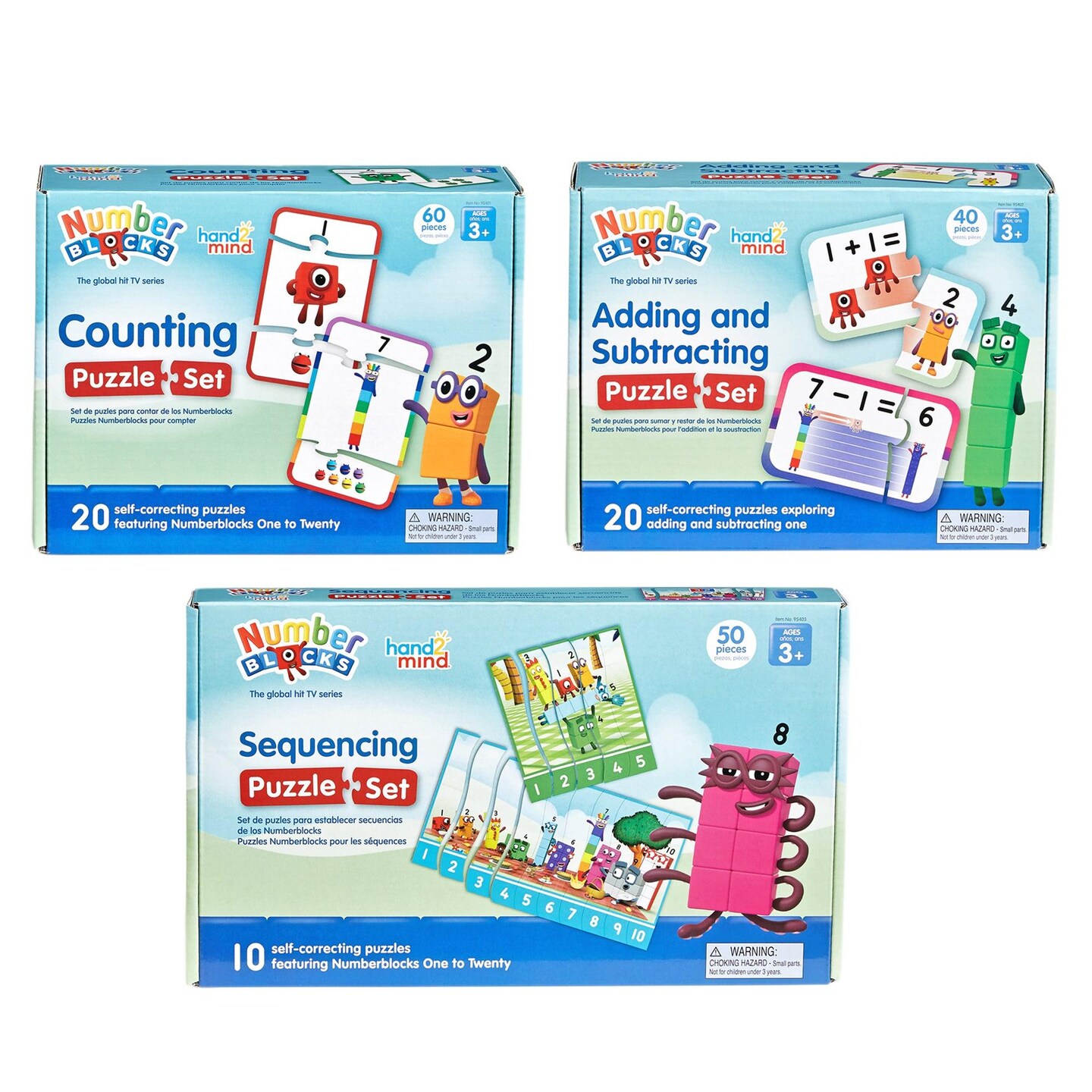 Numberblocks Puzzle Set 3-Pack, Counting, Addition &#x26; Subtraction, Sequencing