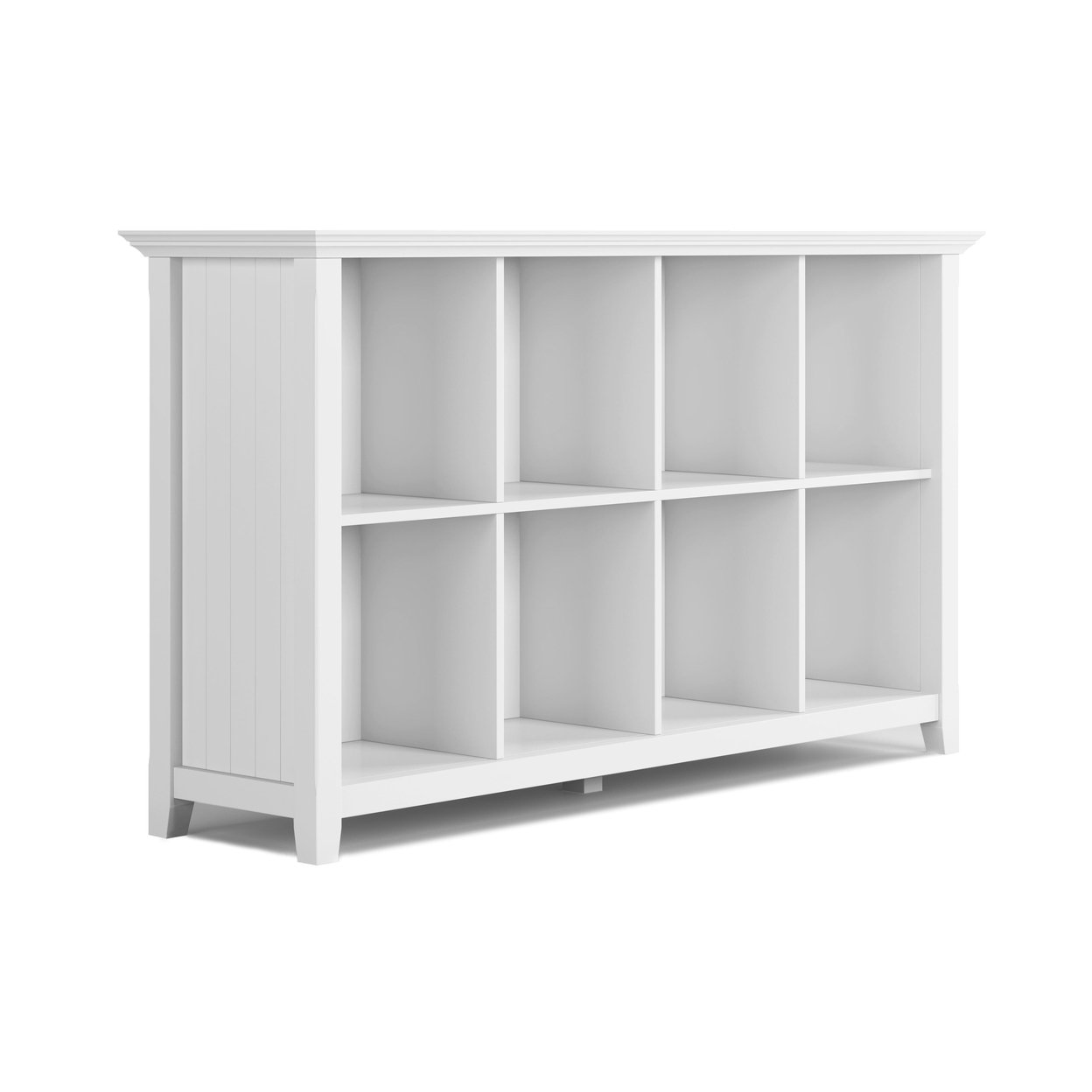 Simpli Home Acadian Solid Wood 57"Rustic 8 Cube Storage Sofa Table, 8 Shelves