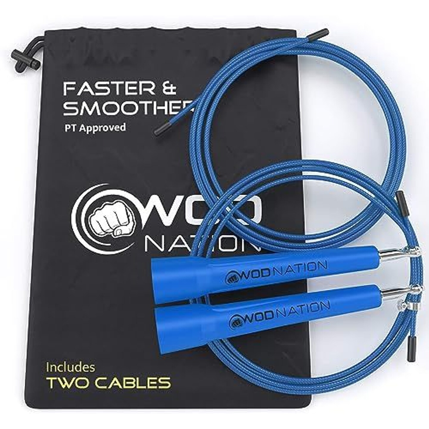WOD Nation Adjustable Speed Jump Rope For Men, Women &#x26; Children - Blazing Fast Fitness Skipping Rope Perfect for Boxing, MMA, Endurance - Blue