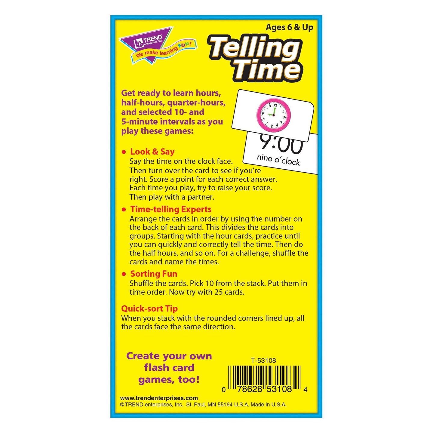 Telling Time Skill Drill Flash Cards, 3 Packs